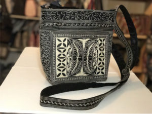 paspor large handmade handbag black with cream thread