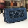 uang zip large handmade wallet in blue and black embroidery by Laga