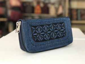 uang zip large handmade wallet in blue and black embroidery by Laga